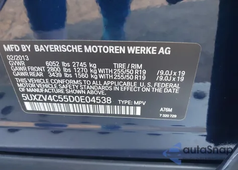 2013 BMW X5 xDrive35I/xDrive35I Premium/xDrive35I Sport Activity из США, поврежденный, VIN 5UXZV4C55D0E04538